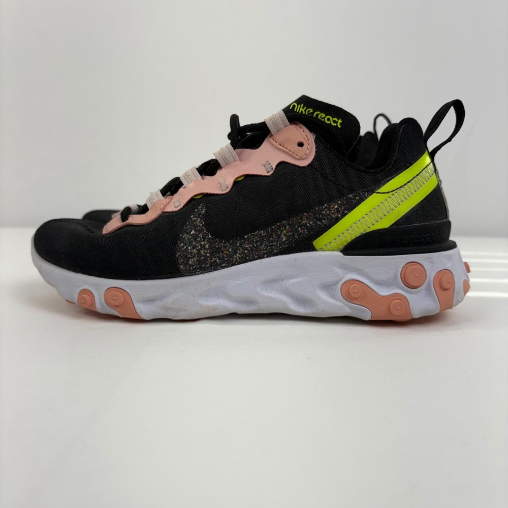 Nike React Element 55 Black‎ Volt Coral Stardust Sneakers CD6964-002 Womens 5